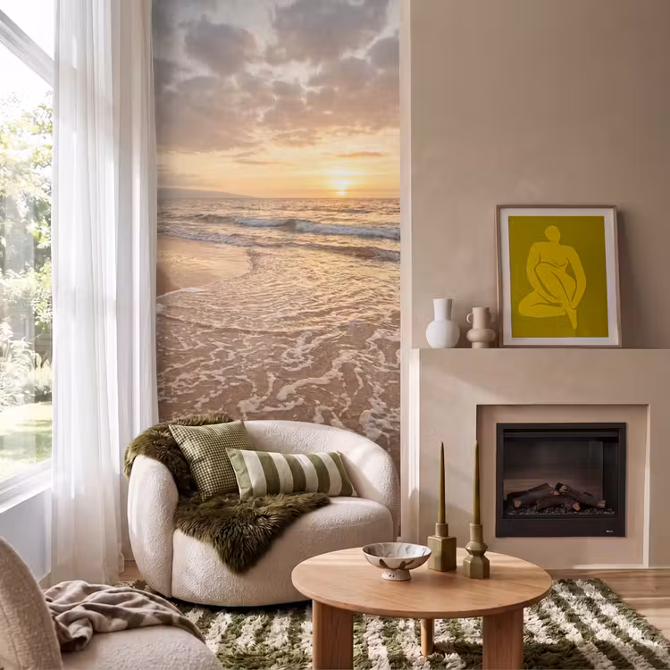 Zee - Kustlijn - Wolken - Landschap - Oranje Behang Vlies klein -sfeer2
