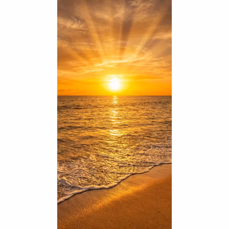 Zee - Zonsondergang - Golven - Kust - Oranje Behang Vlies klein -3d_website