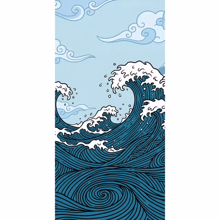 Zee - Golven - Japans - Natuur - Blauw Behang Vlies klein -3d_website