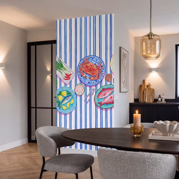 Tapete - Meeresfrüchte – Essen – Bunt - Zeevruchten - Eten - Kleurrijk Behang Vlies klein