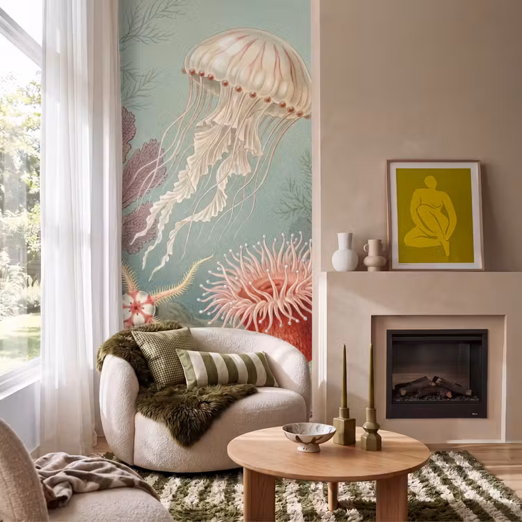Zeeleven - Kwal - Onderwater - Illustratie - Beige Behang Vlies klein -sfeer2