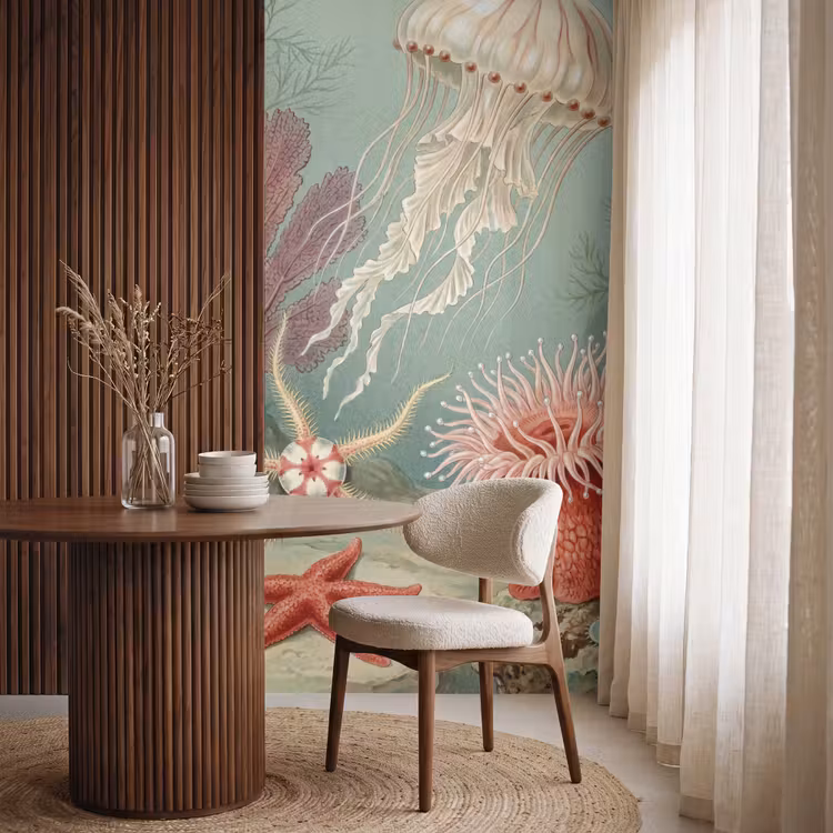 Zeeleven - Kwal - Onderwater - Illustratie - Beige Behang Vlies klein -sfeer1