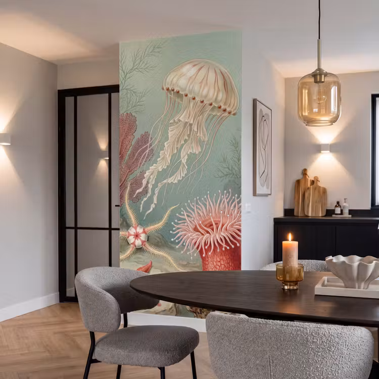 Zeeleven - Kwal - Onderwater - Illustratie - Beige Behang Vlies klein -sfeer3