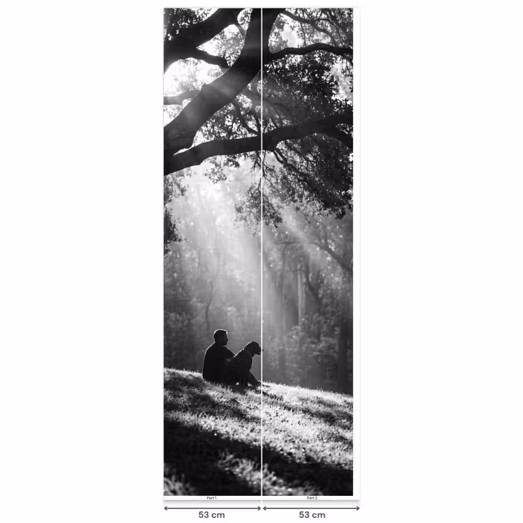 Mens - Hond - Natuur - Zwart-wit - Silhouet Behang Vlies klein -USP_banen