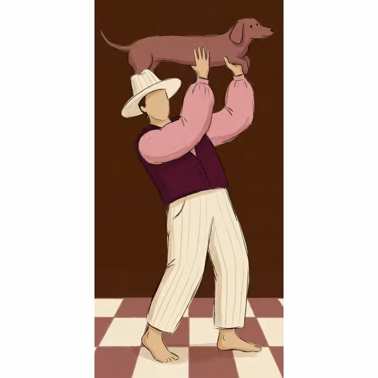 Mens - Hond - Dieren - Abstract - Roze Behang Vlies klein -3d_website