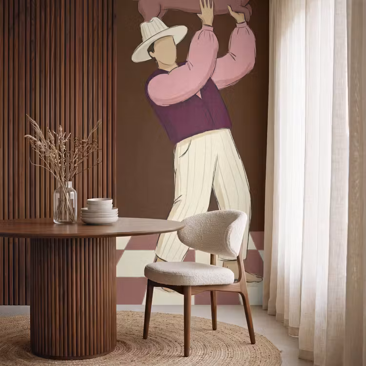 Mens - Hond - Dieren - Abstract - Roze Behang Vlies klein -sfeer1
