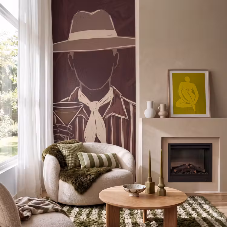 Mens - Hoed - Cocktail - Abstract - Bruin Behang Vlies klein -sfeer2