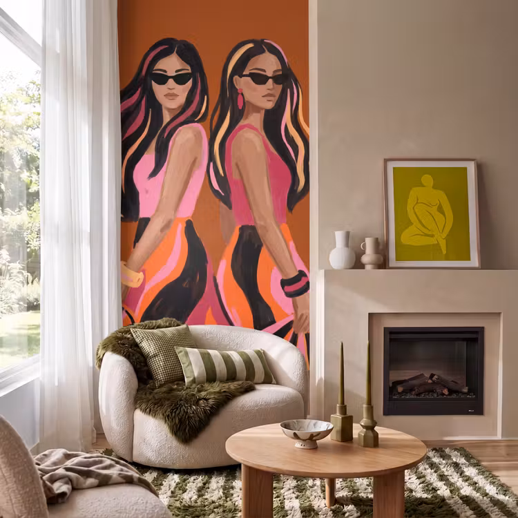 Mensen - Duo - Mode - Illustratie - Kleurrijk Behang Vlies klein -sfeer2