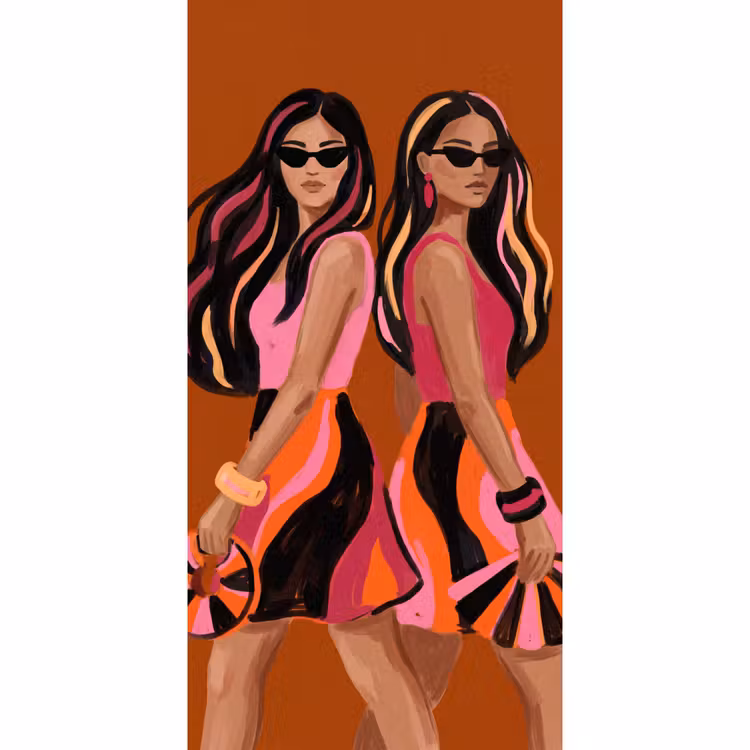 Mensen - Duo - Mode - Illustratie - Kleurrijk Behang Vlies klein -3d_website