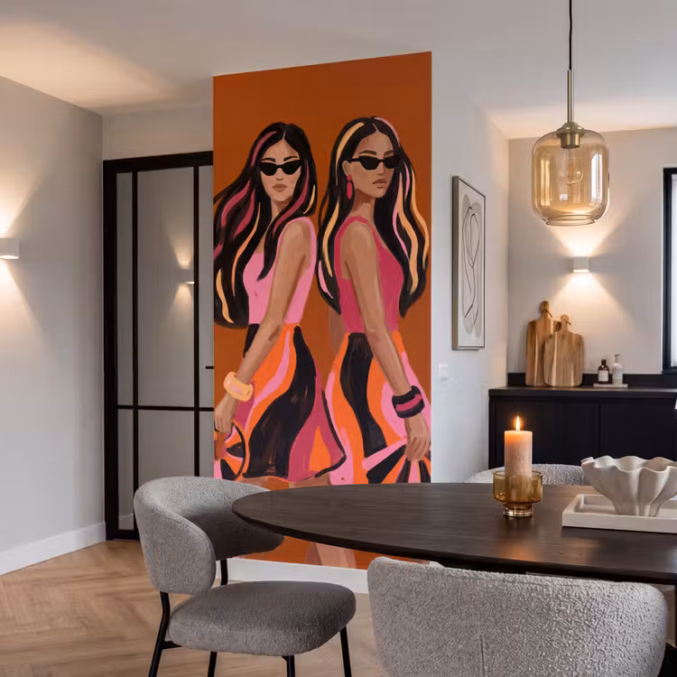 Mensen - Duo - Mode - Illustratie - Kleurrijk Behang Vlies klein -sfeer3