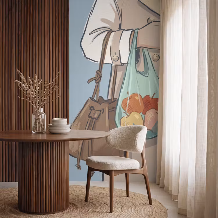 Mensen - Boodschappen - Stadsleven - Modern - Kleurrijk Behang Vlies klein -sfeer1