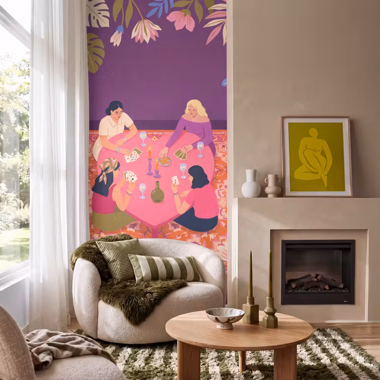 Mensen - Kaartspel - Interieur - Modern - Kleurrijk Behang Vlies klein -sfeer2