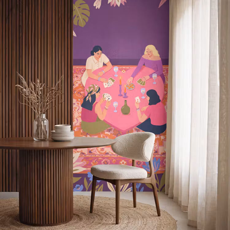 Mensen - Kaartspel - Interieur - Modern - Kleurrijk Behang Vlies klein -sfeer1