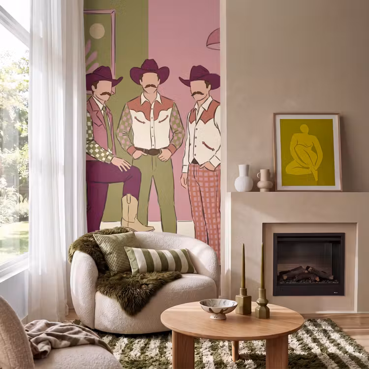 Mensen - Mannen - Hoeden - Retro - Interieur Behang Vlies klein -sfeer2