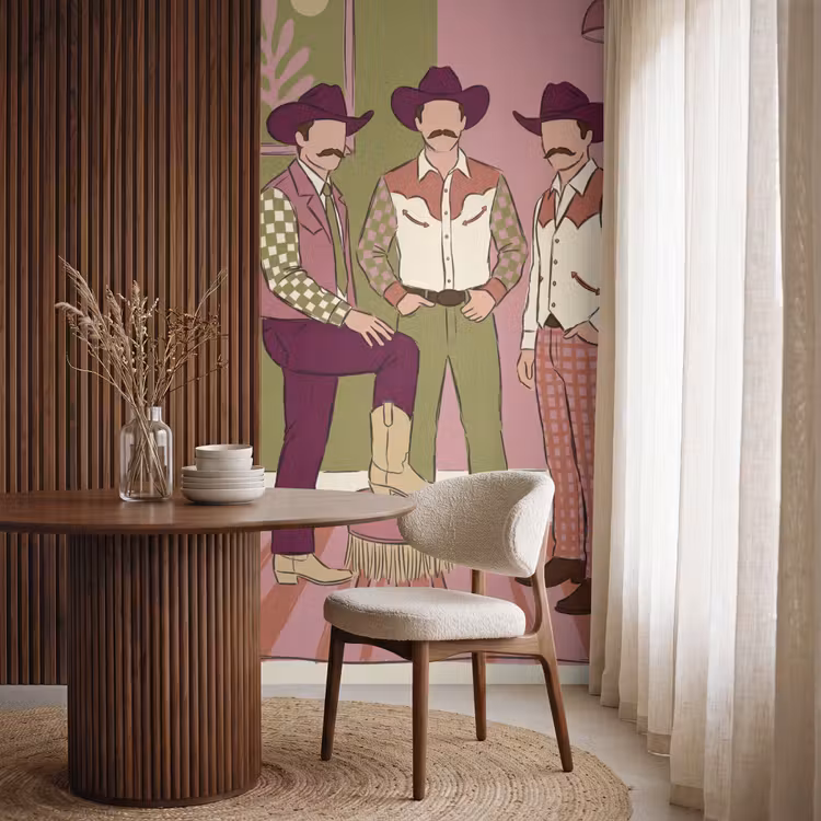 Mensen - Mannen - Hoeden - Retro - Interieur Behang Vlies klein -sfeer1