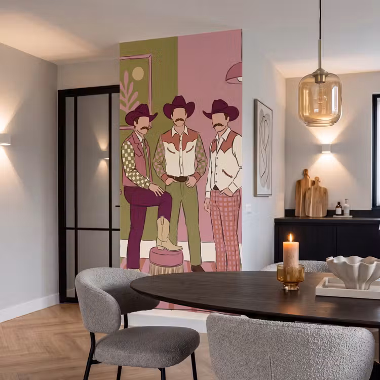 Mensen - Mannen - Hoeden - Retro - Interieur Behang Vlies klein -sfeer3
