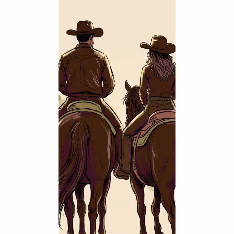 Mensen - Ruiters - Western - Illustratie - Bruin Behang Vlies klein -3d_website