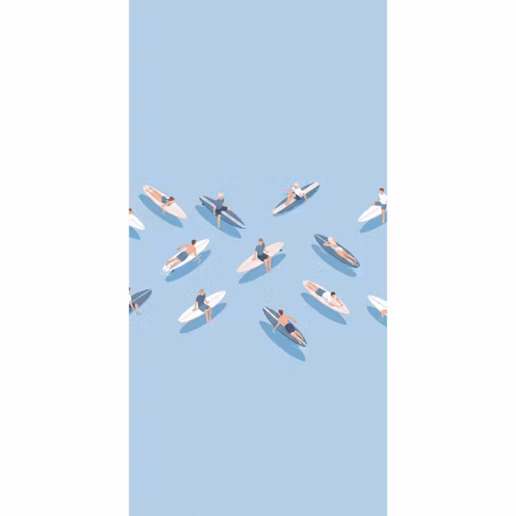 Mensen - Surfen - Water - Zomer - Illustratie Behang Vlies klein -3d_website