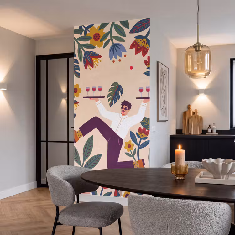 Mensen - Dienblad - Eten - Modern - Kleurrijk Behang Vlies klein -sfeer3