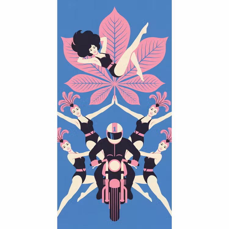 Mensen - Dans - Motor - Retro - Roze Behang Vlies klein -3d_website