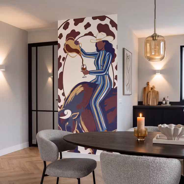 Mensen - Dieren - Cowboy - Abstract - Kleurrijk Behang Vlies klein -sfeer3