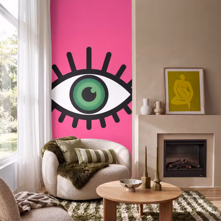 Minimalistisch - Oog - Roze Behang Vlies klein -sfeer2