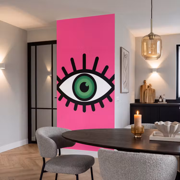 Minimalistisch - Oog - Roze Behang Vlies klein -sfeer3