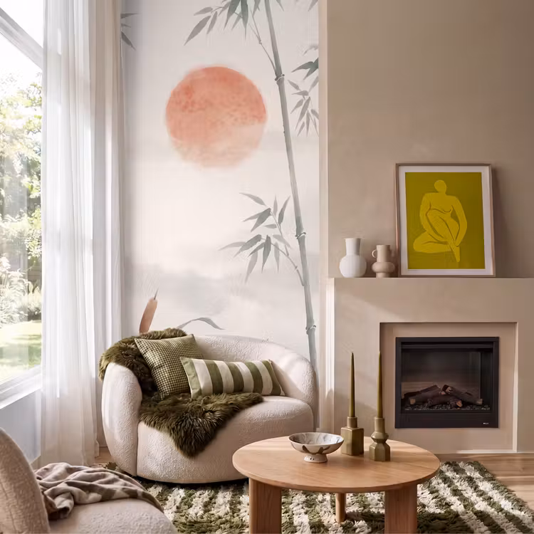 Minimalistisch - Bamboe - Groen Behang Vlies klein -sfeer2