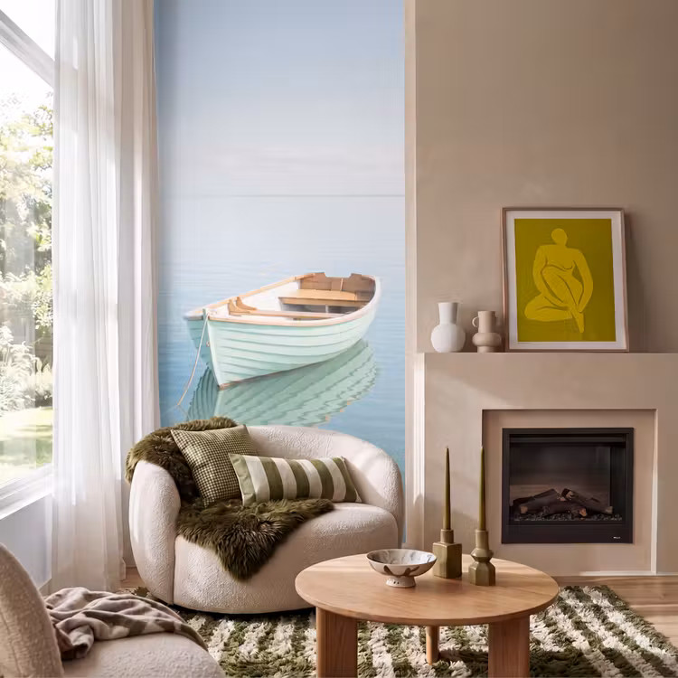 Minimalistisch - Boot - Zee Behang Vlies klein -sfeer2