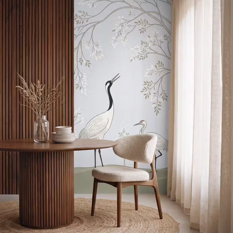 Minimalistisch - Kraanvogels - Blauw Behang Vlies klein -sfeer1