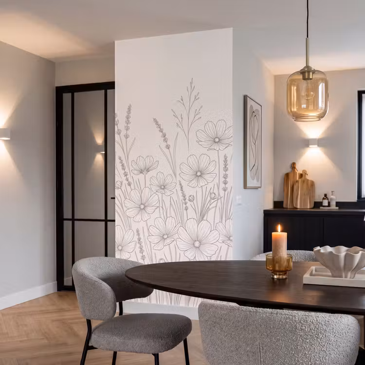 Minimalistisch - Modern - Bloemen - Beige Behang Vlies klein -sfeer3