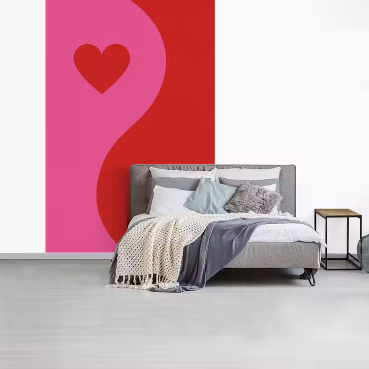 Minimalistisch - Rood - Roze - Hartjes fotobehang vinyl groot -slaapkamer