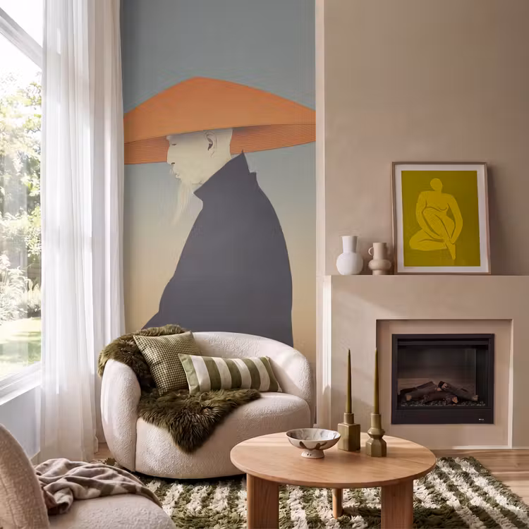 Minimalistisch - Silhouet - Oranje Behang Vlies klein -sfeer2