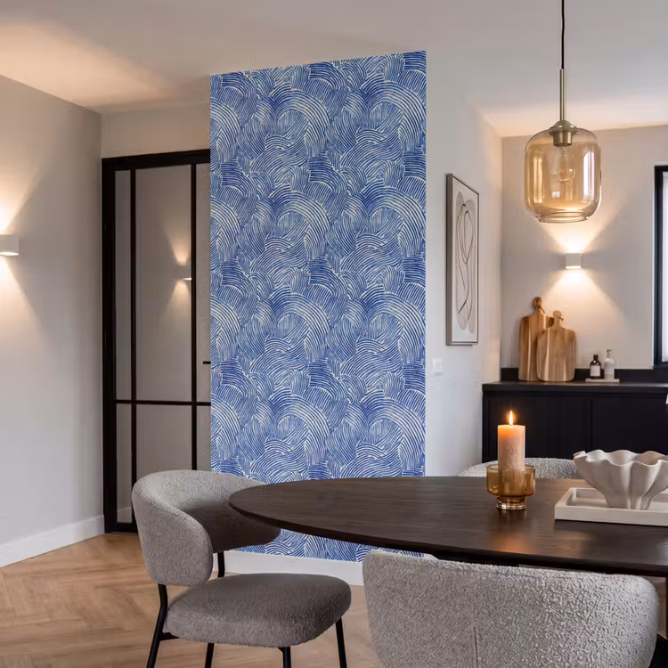 Modern - Abstract - Blauw Behang Vlies klein 1076 -sfeer3