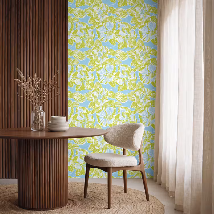 Modern - Bloemen - Groen Behang Vlies klein 1076 -sfeer1