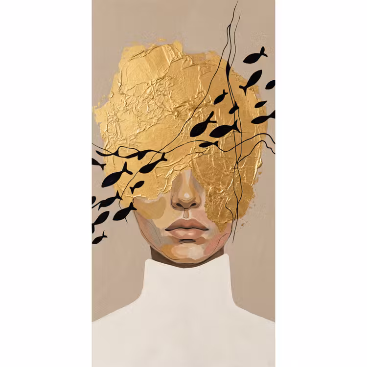 Modern - Vrouw - Goud Behang Vlies klein -3d_website