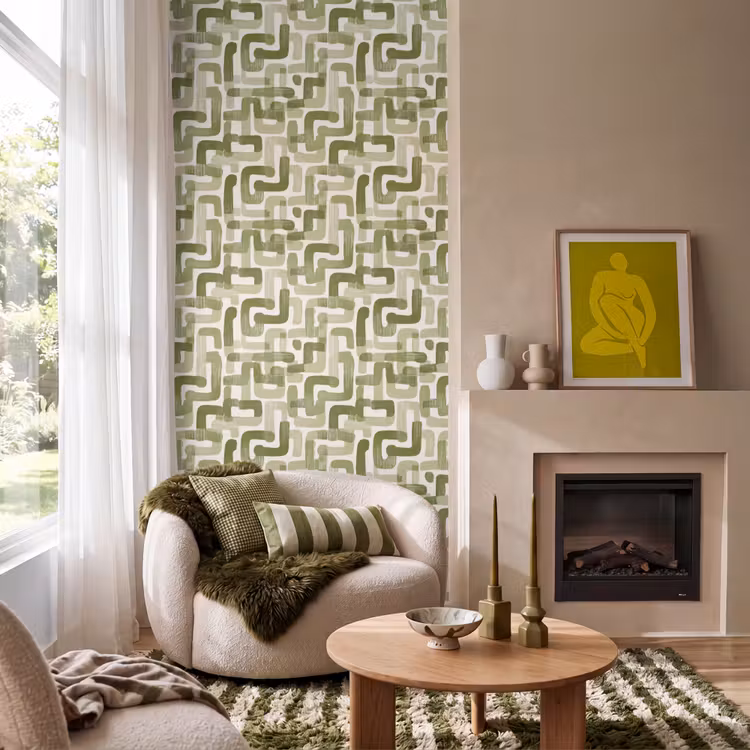 Modern - Grafisch - Groen Behang Vlies klein 1076 -sfeer2