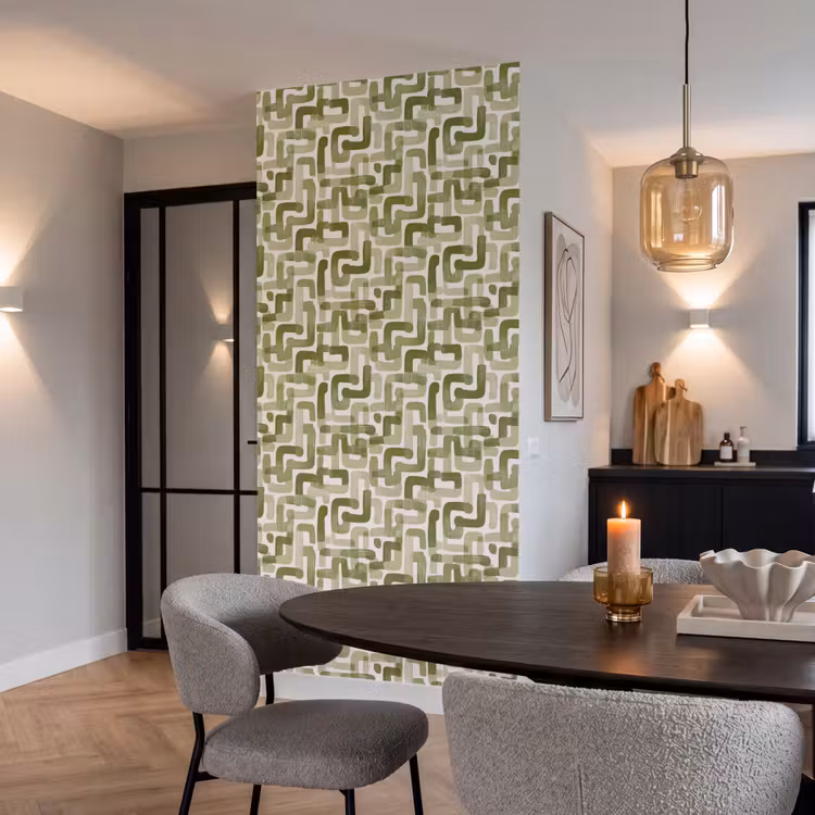 Modern - Grafisch - Groen Behang Vlies klein 1076 -sfeer3