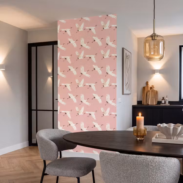 Modern - Kraanvogels - Roze Behang Vlies klein 1076 -sfeer3