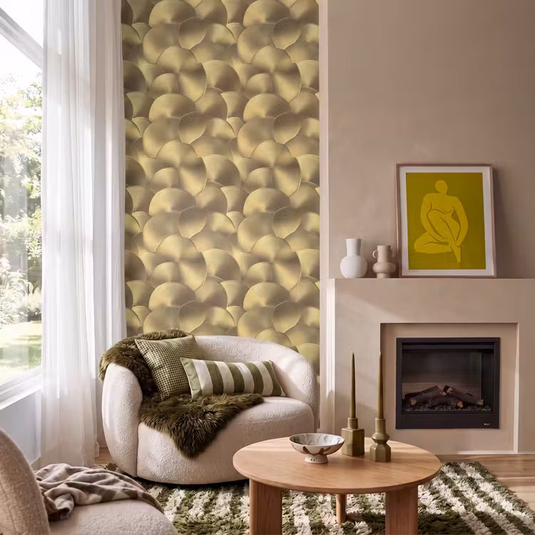 Modern - Cirkel - Goud Behang Vlies klein 1076 -sfeer2