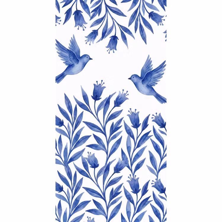 Modern - Vogels - Delfts - Blauw Behang Vlies klein -3d_website
