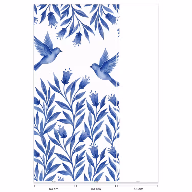 Modern - Vogels - Delfts - Blauw Behang Vlies klein -USP_banen