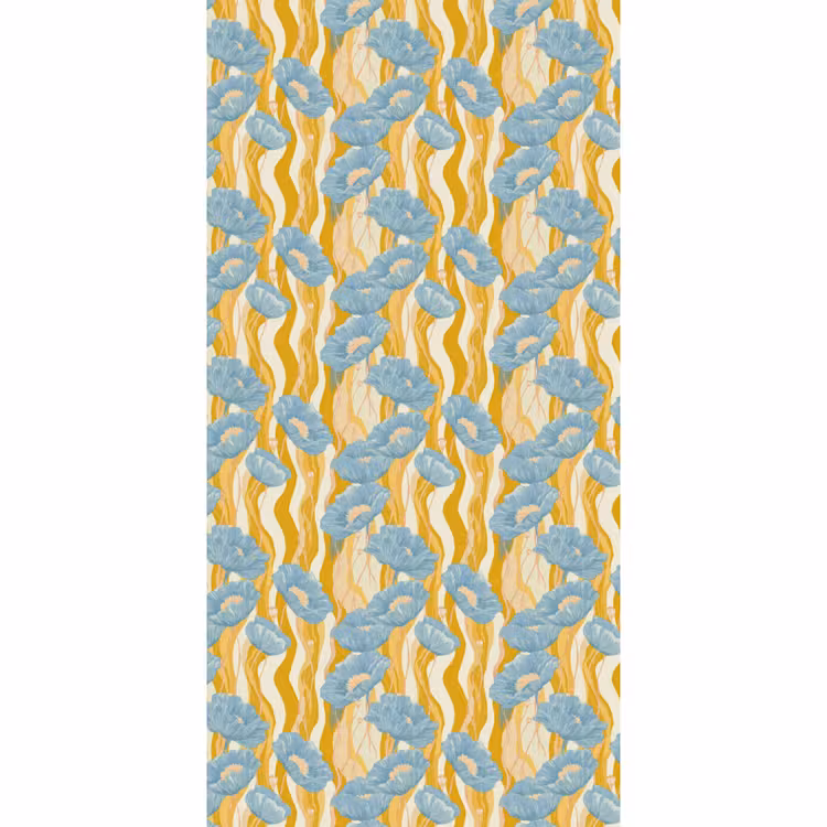 Papavers - Botanisch - Blauw Behang Vlies klein 1076 -3d_website