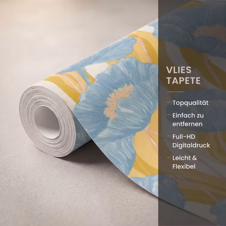 Papavers - Botanisch - Blauw Behang Vlies klein 1076 -USP_closeupDE