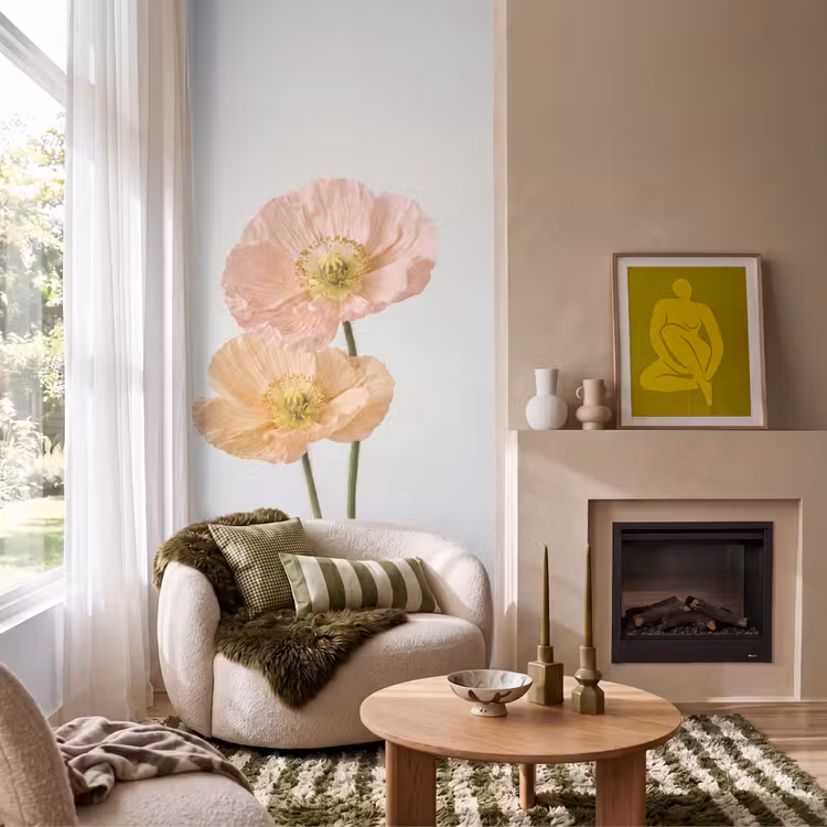 Papavers - Botanisch - Roze Behang Vlies klein -sfeer2