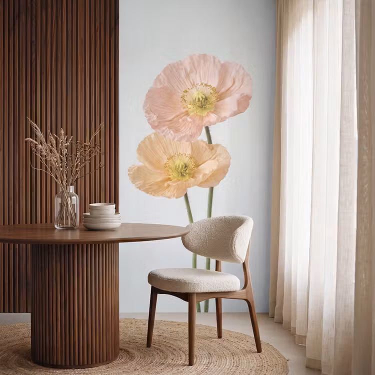 Papavers - Botanisch - Roze Behang Vlies klein -sfeer1