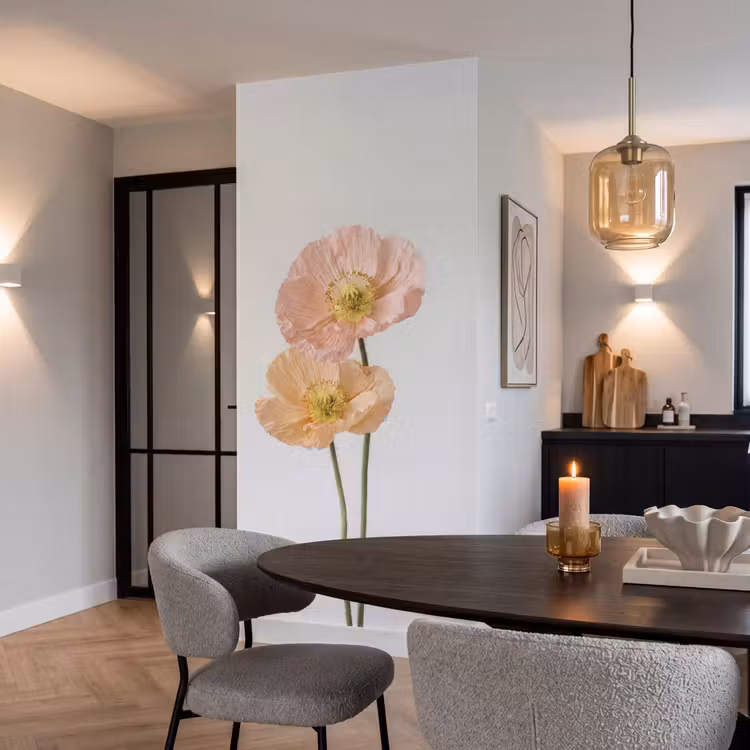 Papavers - Botanisch - Roze Behang Vlies klein -sfeer3