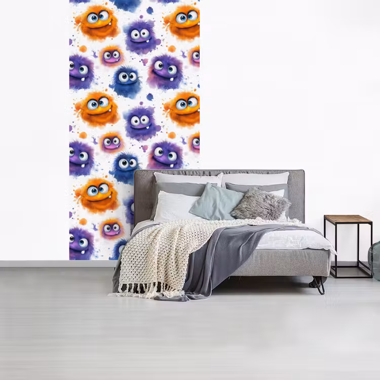 Monstertjes - Aquarel - Kleurrijk fotobehang vinyl groot 64 -slaapkamer