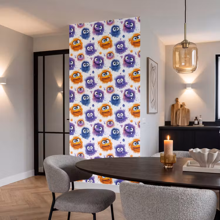Monstertjes - Aquarel - Kleurrijk Behang Vlies klein 1076 -sfeer3