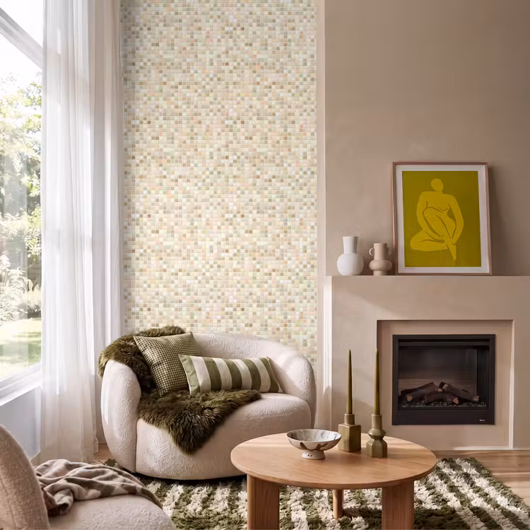 Mozaïek - Patroon - Beige Behang Vlies klein 1076 -sfeer2